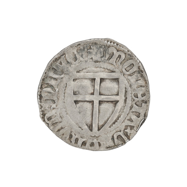 Teutonic szelag, Konrad von Jungingen (Grand Master; 1393–1407). Obverse: Teutonic shield of the
