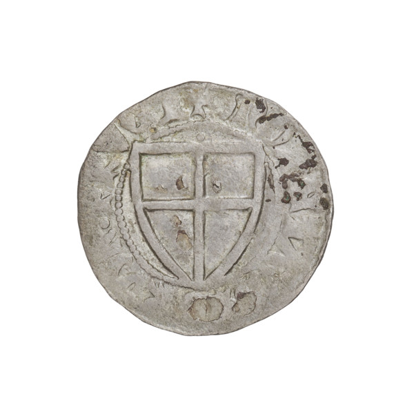 Teutonic szelag, Henryk von Plauen (Grand Master; 1410–1413). Obverse: monastic shield of the Grand