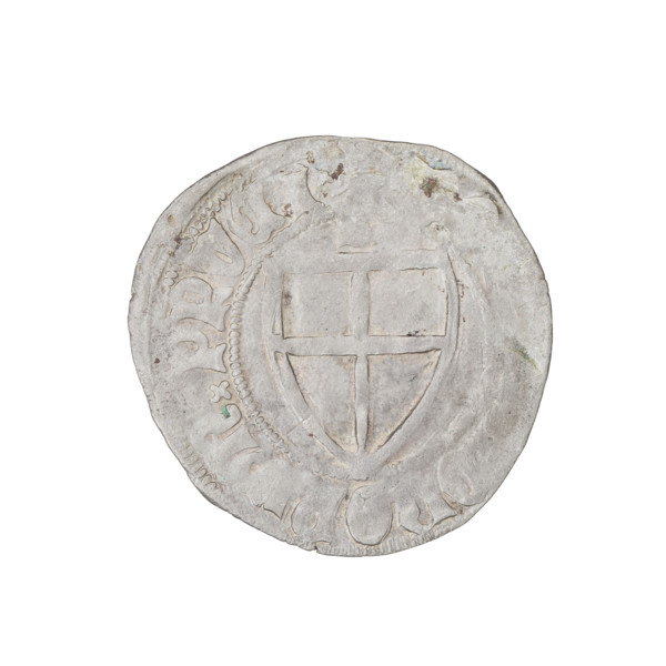 Teutonic szelag, Henryk von Plauen (Grand Master; 1410–1413). Obverse: monastic shield of the Grand