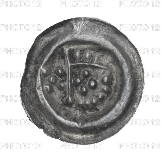Denarius - bracteate, one-sided coin depicting a hand holding a pennant (iconographic). In the coin