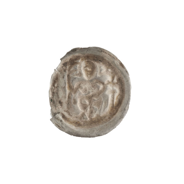 Denarius (bracteate), R6 (rarity); one-sided coin (bracteate) depicting a standing knight with