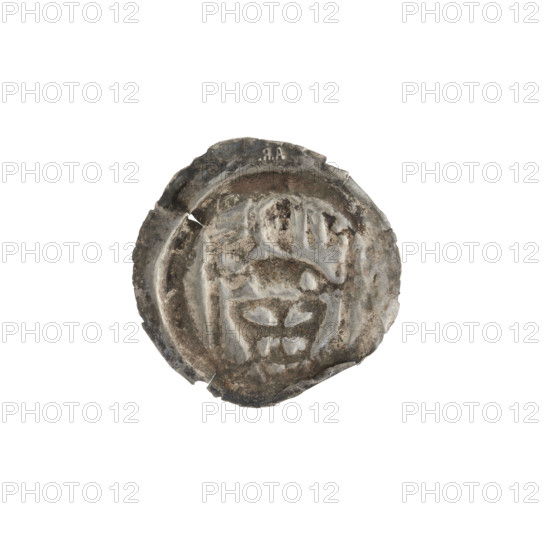 denarius - bracteate, R6 (rarity), knights, treasure from Wielen (numism), AR mark, pennants,