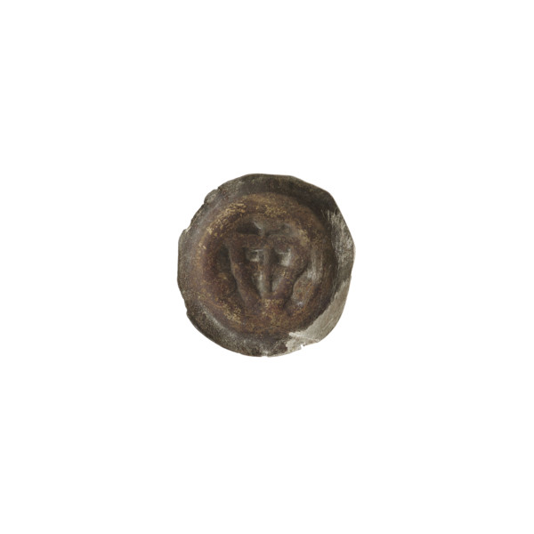 Denarius - bracteate; one-sided coin depicting a triangular shield with a cross whose arms reach