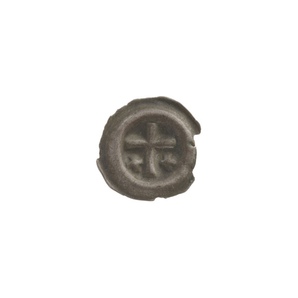 Denarius - bracteate; one-sided coin with Latin cross (slightly widening arm tips) and equal-armed