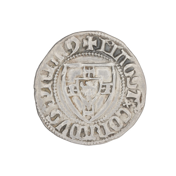 Teutonic szelag, Konrad Zöllner von Rothenstein (Grand Master; 1382–1390). Obverse: Teutonic shield
