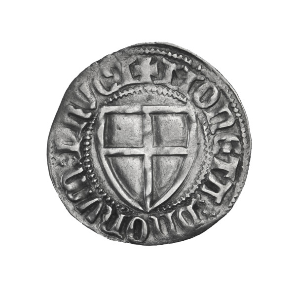 Teutonic szelag, Konrad Zöllner von Rothenstein (Grand Master; 1382–1390). Obverse: Teutonic shield