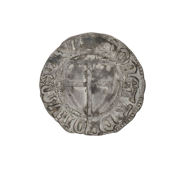 Teutonic szelag, Konrad von Jungingen (Grand Master; 1393–1407). Obverse: monastic shield of the