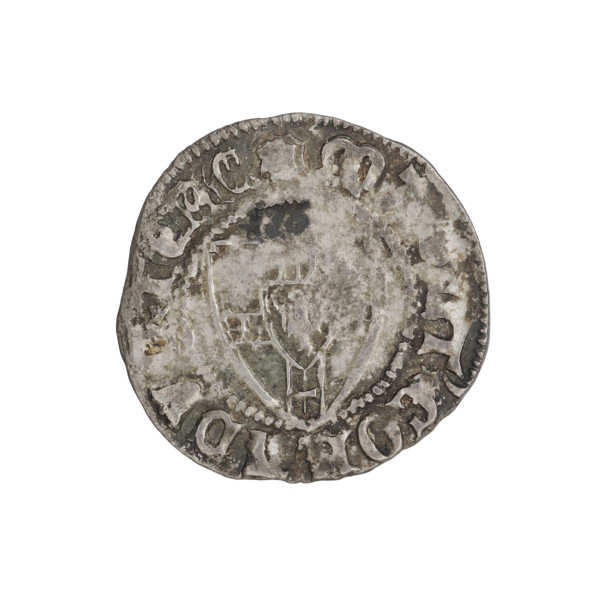 Teutonic szelag, Konrad von Jungingen (Grand Master; 1393–1407). Obverse: monastic shield of the