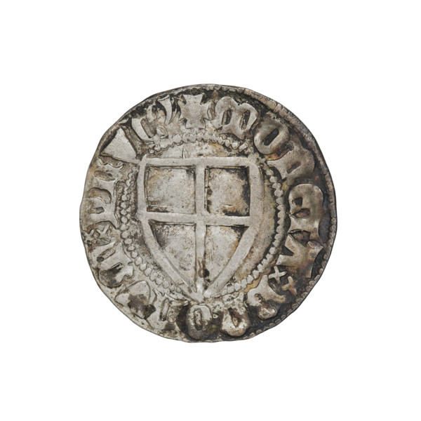 Teutonic szelag, Konrad von Jungingen (Grand Master; 1393–1407). Obverse: Teutonic shield of the