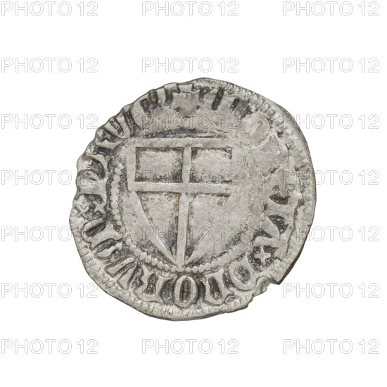 Teutonic szelag, Konrad von Jungingen (Grand Master; 1393–1407). Obverse: Teutonic shield of the