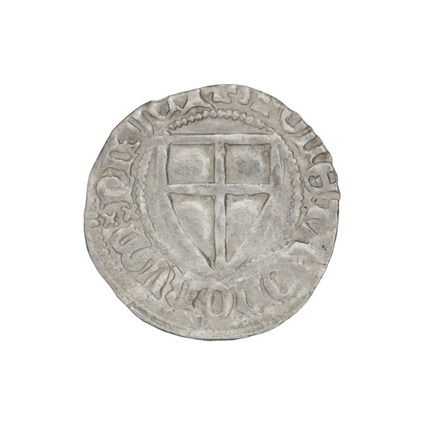 Teutonic szelag, Konrad von Jungingen (Grand Master; 1393–1407). Obverse: Teutonic shield of the
