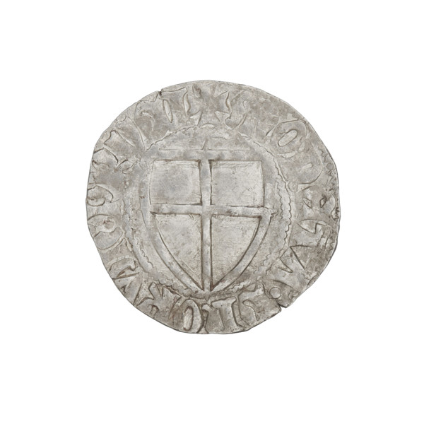 Teutonic szelag, Henryk von Plauen (Grand Master; 1410–1413). Obverse: monastic shield of the Grand