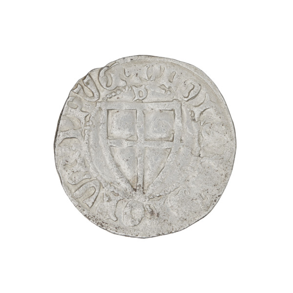 Teutonic szelag, Herman Gans (1413–1414). Obverse: monastic shield of the Grand Master; dot above