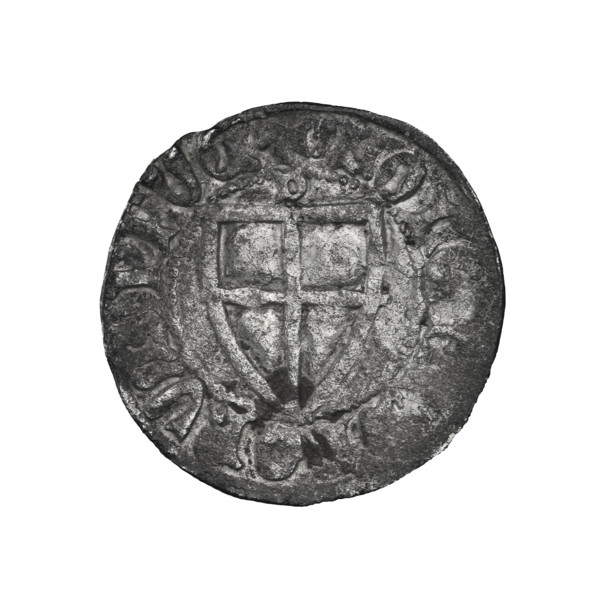 Teutonic szelag, Herman Gans (1413–1414). Obverse: monastic shield of the Grand Master; dot above