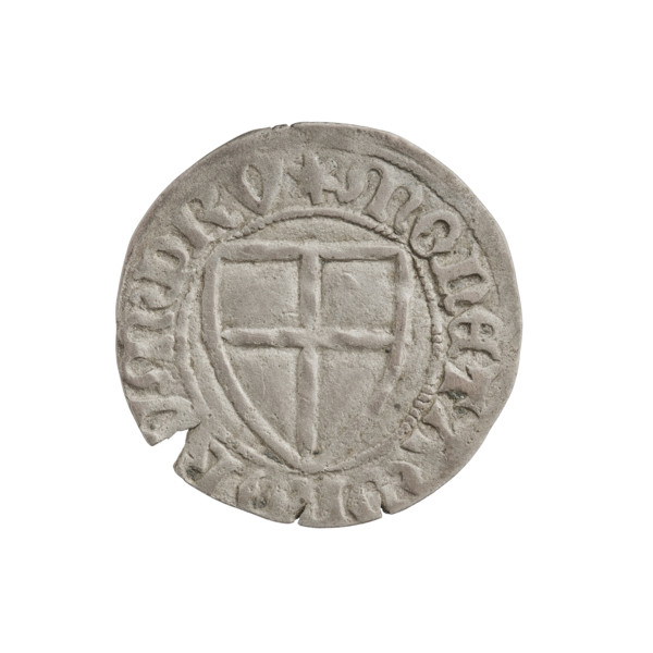 Teutonic szelag, Michal Küchmeister (Grand Master; 1414–1422). Obverse: monastic shield of the
