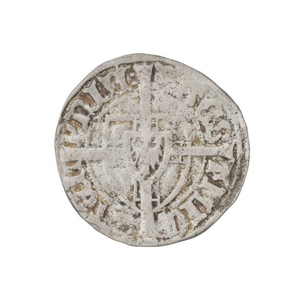 Teutonic szelag, Michal Küchmeister (Grand Master; 1414–1422). Obverse: monastic shield of the