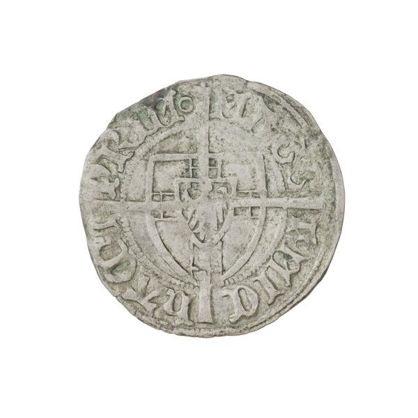 Teutonic szelag, Michal Küchmeister (Grand Master; 1414–1422). Obverse: monastic shield of the