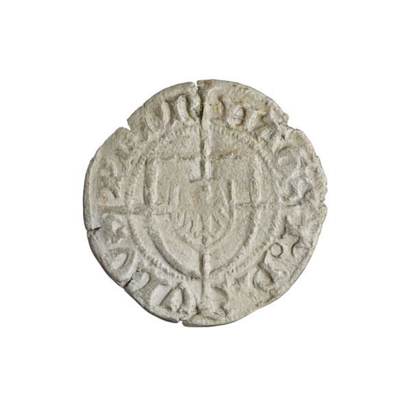 Teutonic szelag, Pawel von Russdorf (Grand Master; 1422–1441). Obverse: monastic shield of the