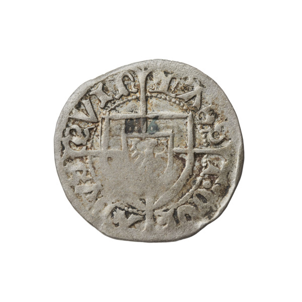 Teutonic szelag, Konrad von Erlichshausen (Grand Master; 1441–1449), cross with elongated arms,