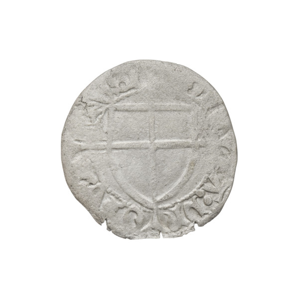 Teutonic szelag, Konrad von Erlichshausen (Grand Master; 1441–1449). Obverse: monastic shield of