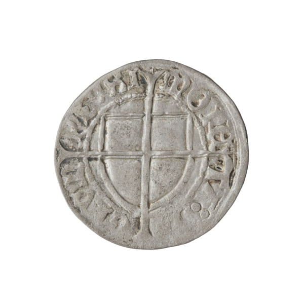 Teutonic szelag, Konrad von Erlichshausen (Grand Master; 1441–1449). Obverse: monastic shield of
