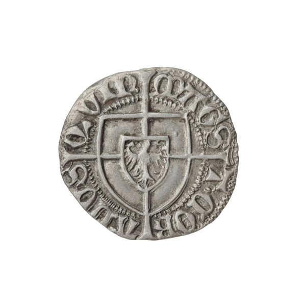 Teutonic szelag, Konrad von Erlichshausen (Grand Master; 1441–1449), cross with elongated arms,
