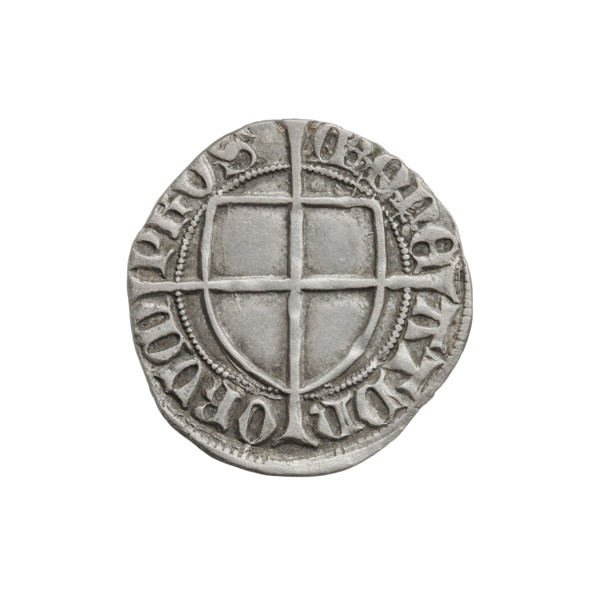 Teutonic szelag, Konrad von Erlichshausen (Grand Master; 1441–1449), cross with elongated arms,