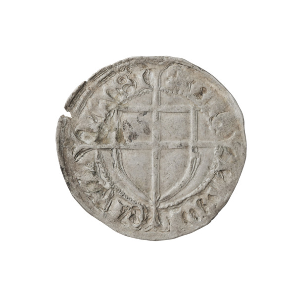 Teutonic szelag, Konrad von Erlichshausen (Grand Master; 1441–1449). Obverse: monastic shield of