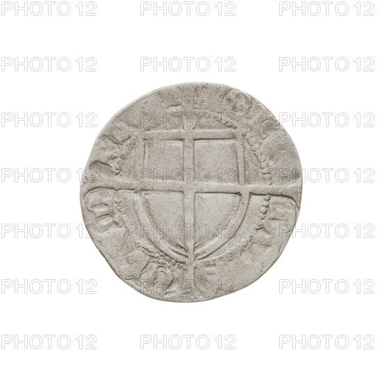 Teutonic szelag, Konrad von Erlichshausen (Grand Master; 1441–1449). Obverse: monastic shield of