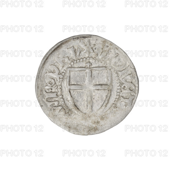 Teutonic szelag, Henryk Reuss von Plauen (Grand Master; 1467–1469). Obverse: monastic shield of the