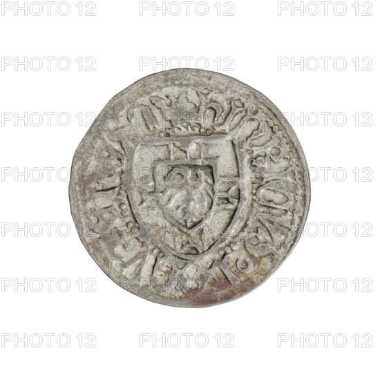 Teutonic szelag, Henryk Reuss von Plauen (Grand Master; 1467–1469). Obverse: Teutonic shield of the