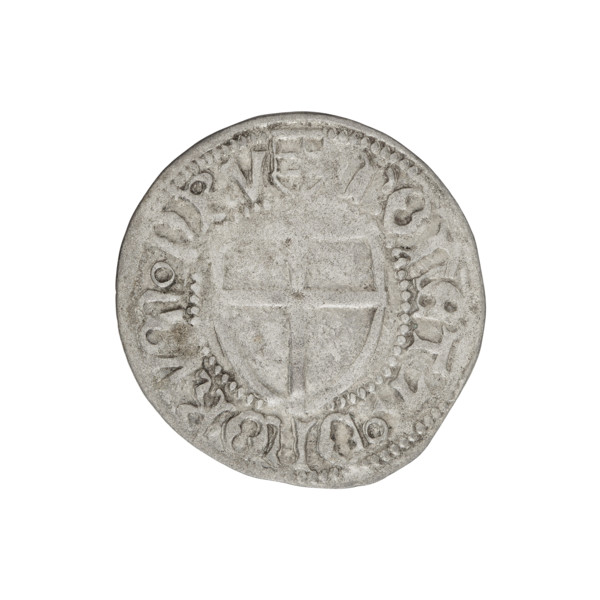 Teutonic szelag, Henryk Reuss von Plauen (Grand Master; 1467–1469). Obverse: monastic shield of the