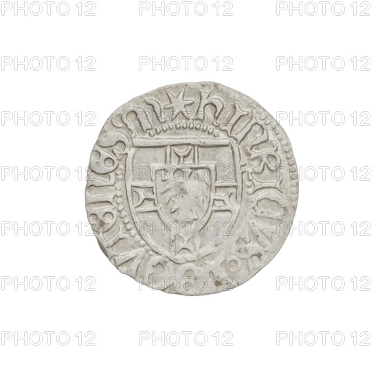 Teutonic szelag, Henryk Reuss von Plauen (Grand Master; 1467–1469). Obverse: Teutonic shield of the