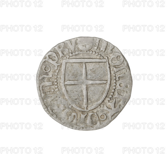 Teutonic szelag, Henryk Reuss von Plauen (Grand Master; 1467–1469). Obverse: monastic shield of the