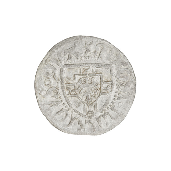 Teutonic szelag, Henryk Reffle von Richtenberg (Grand Master; 1470–1477). Obverse: Teutonic shield
