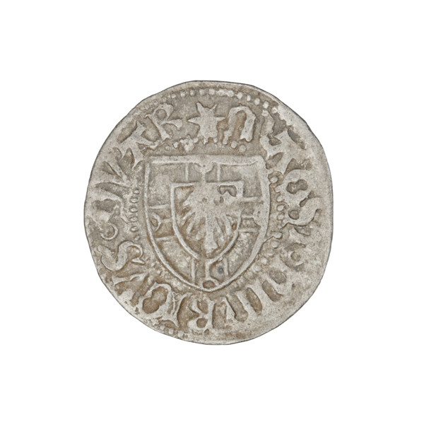 Teutonic szelag, Henryk Reffle von Richtenberg (Grand Master; 1470–1477). Obverse: Teutonic shield