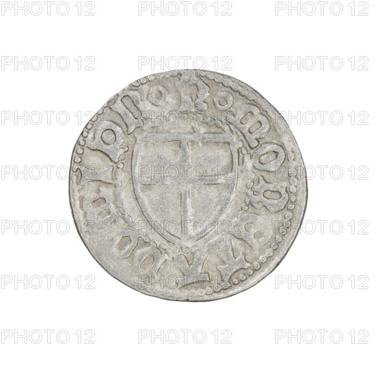 Teutonic szelag, Henryk Reffle von Richtenberg (Grand Master; 1470–1477). Obverse: Teutonic