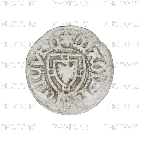 Teutonic szelag, Henryk Reffle von Richtenberg (Grand Master; 1470–1477). Obverse: Teutonic shield