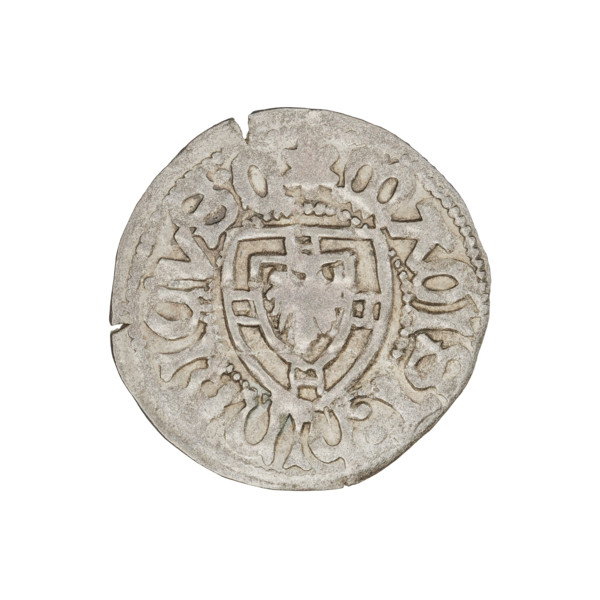 Teutonic szelag, Henryk Reffle von Richtenberg (Grand Master; 1470–1477). Obverse: Teutonic shield