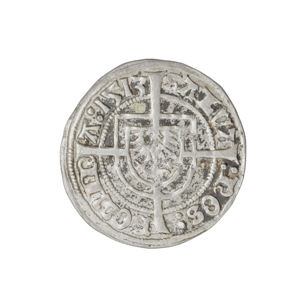 Teutonic groschen of Albrecht Hohenzollern (prince in Prussia; Grand Master; 1490–1568). Obverse: