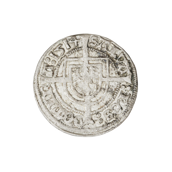 Teutonic groschen, Albrecht Hohenzollern (prince in Prussia; Grand Master; 1490–1568), R6 (rarity).
