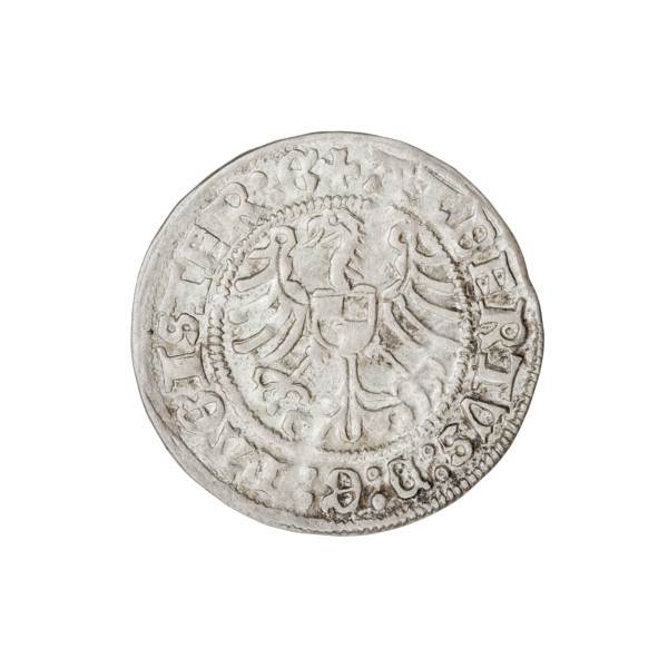 Teutonic groschen, Albrecht Hohenzollern (prince in Prussia; Grand Master; 1490–1568), R6 (rarity).