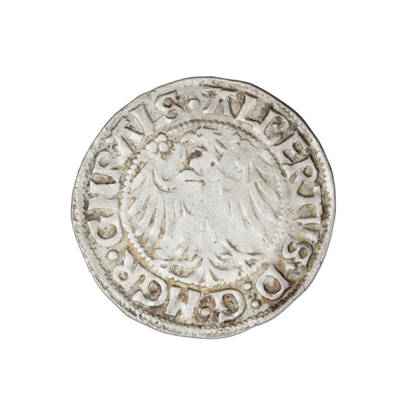 Teutonic groschen, Albrecht Hohenzollern (prince in Prussia; Grand Master; 1490–1568). Obverse: