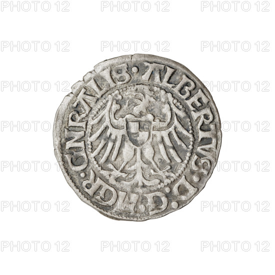 Teutonic groschen, Albrecht Hohenzollern (prince in Prussia; Grand Master; 1490–1568). Obverse: