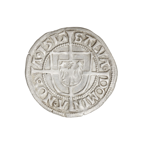 Teutonic groschen, Albrecht Hohenzollern (prince in Prussia; Grand Master; 1490–1568). Obverse: