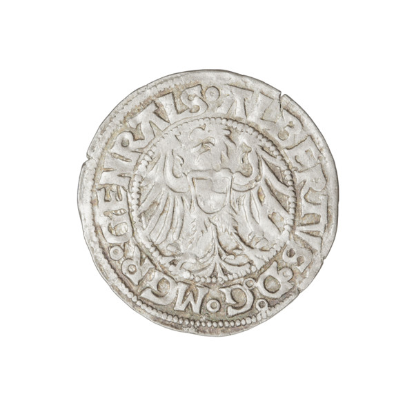Teutonic groschen, Albrecht Hohenzollern (prince in Prussia; Grand Master; 1490–1568). Obverse: