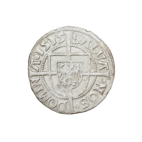 Teutonic groschen, Albrecht Hohenzollern (prince in Prussia; Grand Master; 1490–1568). Obverse: