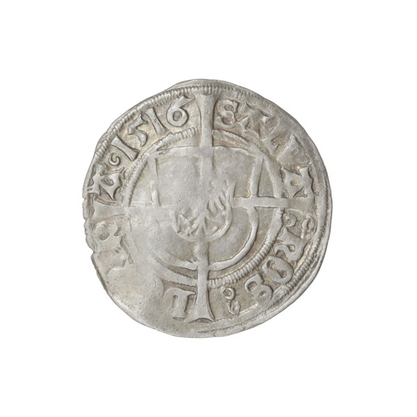 Teutonic groschen, Albrecht Hohenzollern (prince in Prussia; Grand Master; 1490–1568). Obverse: