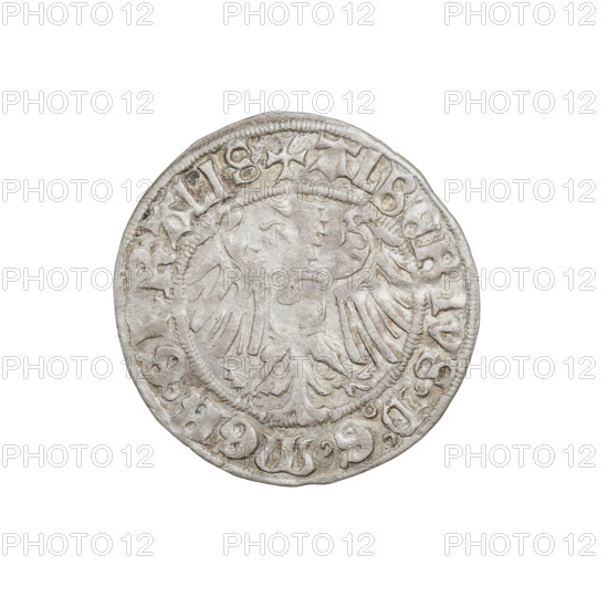 Teutonic groschen, Albrecht Hohenzollern (prince in Prussia; Grand Master; 1490–1568). Obverse: