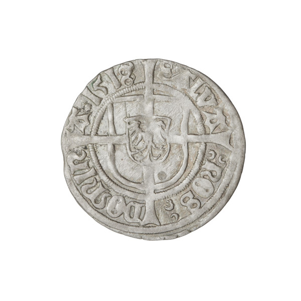 Teutonic groschen, Albrecht Hohenzollern (prince in Prussia; Grand Master; 1490–1568). Obverse: